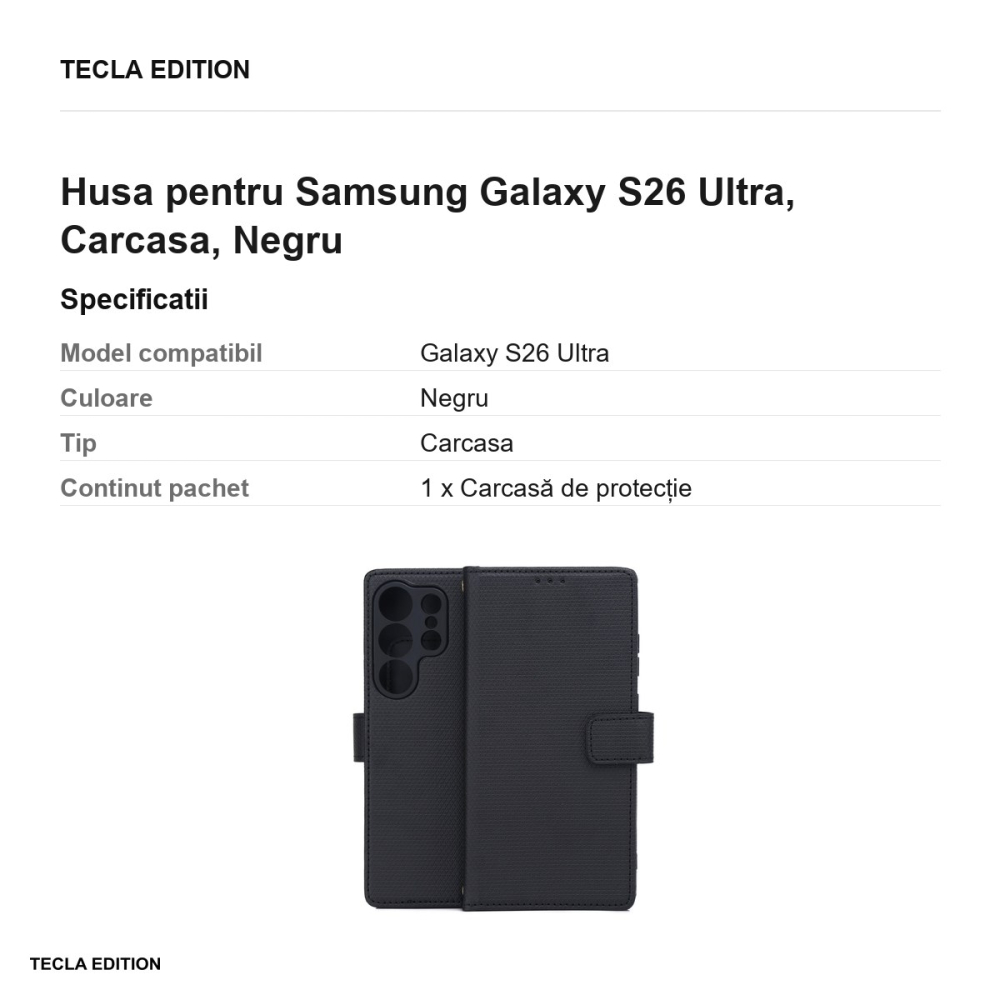 Husa Smart Triangle pentru Samsung Galaxy S26 Ultra, tip carte, Negru [3]