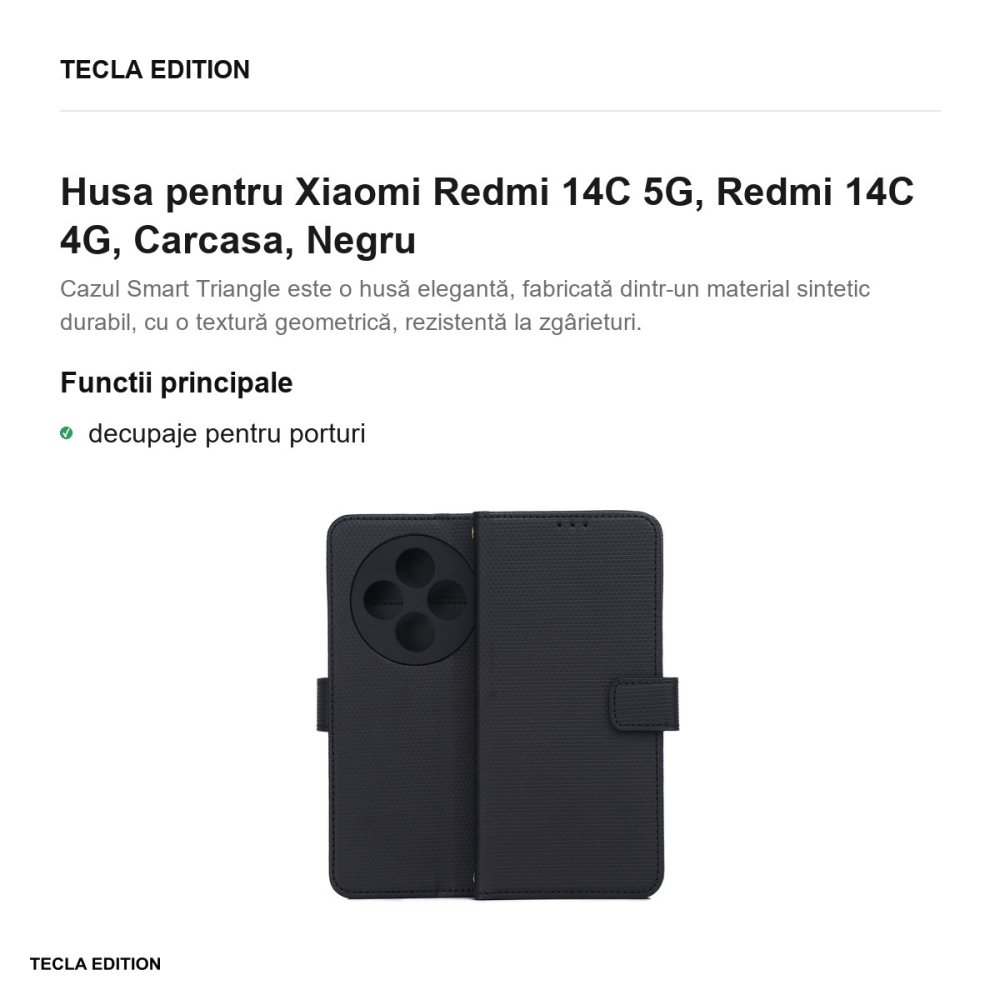 Husa Smart Triangle pentru Xiaomi Redmi 14C 5G, Redmi 14C 4G, tip carte, Negru [2]