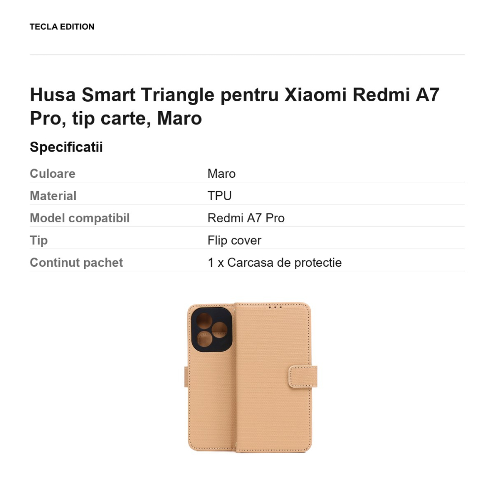 Husa Smart Triangle pentru Xiaomi Redmi A7 Pro, tip carte, Maro [3]