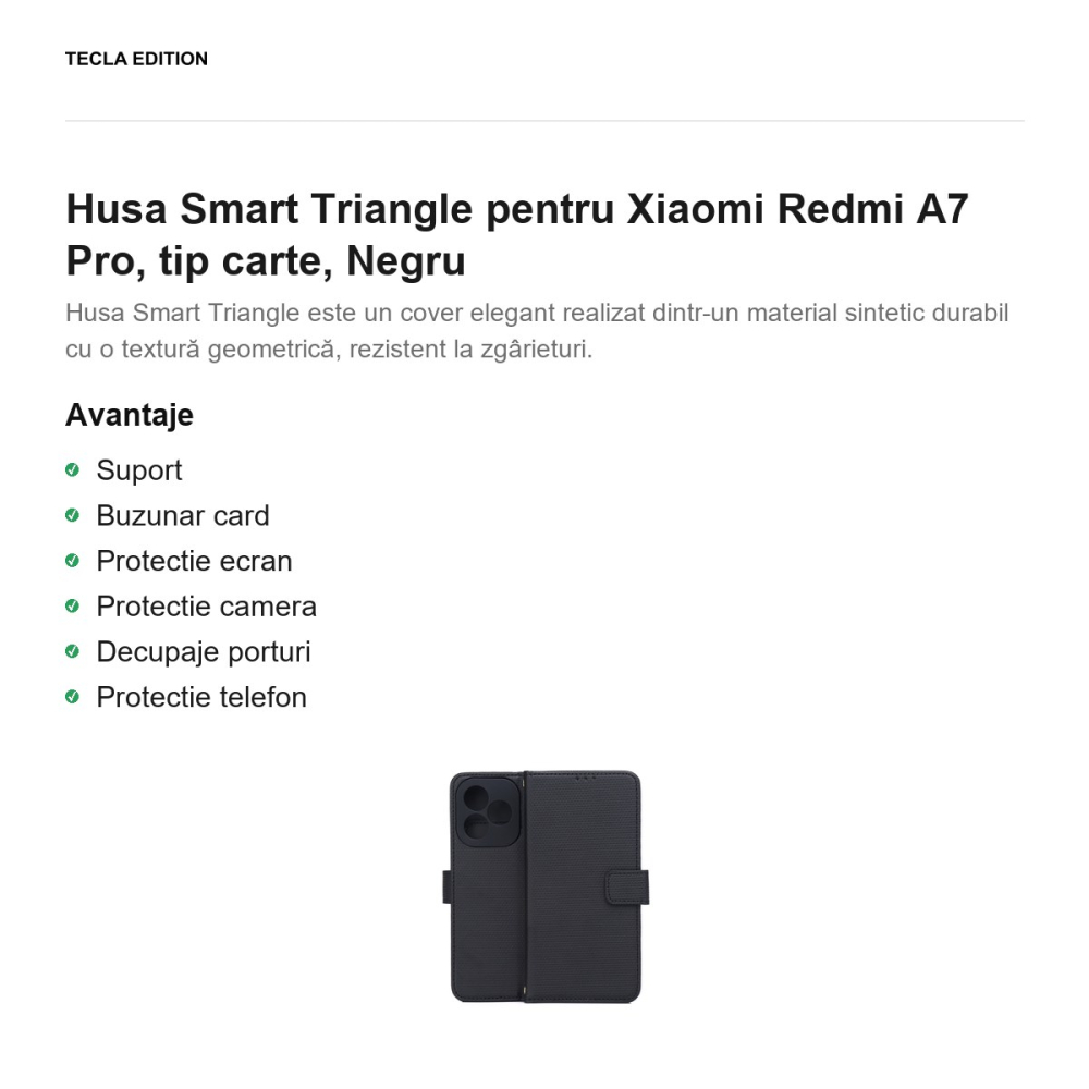 Husa Smart Triangle pentru Xiaomi Redmi A7 Pro, tip carte, Negru [2]