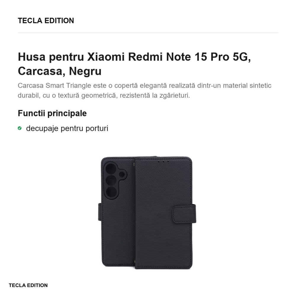 Husa Smart Triangle pentru Xiaomi Redmi Note 15 Pro 5G, tip carte, Negru [2]