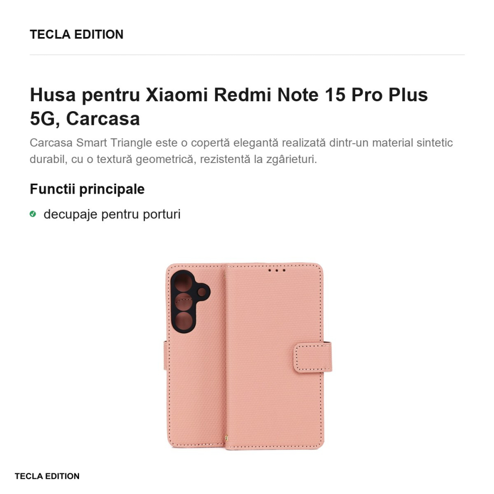 Husa Smart Triangle pentru Xiaomi Redmi Note 15 Pro Plus 5G, tip carte, Roz [2]