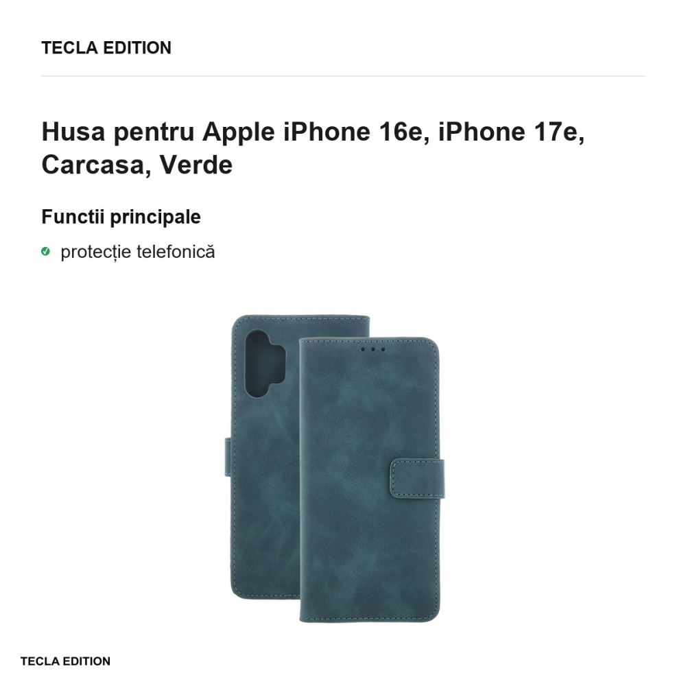 Husa Smart Velvet pentru Apple iPhone 16e, iPhone 17e, tip carte, Verde [2]