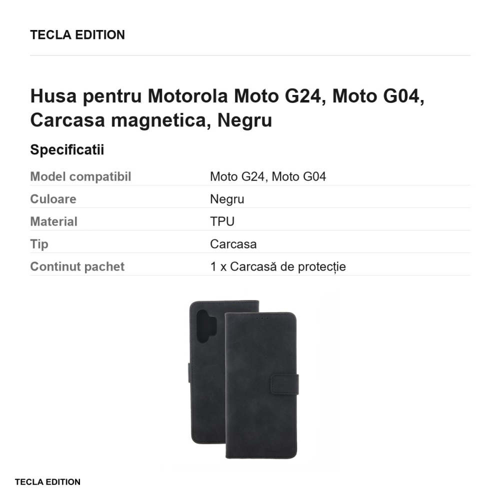 Husa Smart Velvet pentru Motorola Moto G24, Moto G04, tip carte cu inchidere magnetica, Negru [3]