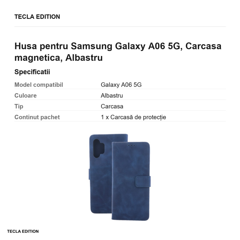 Husa Smart Velvet pentru Samsung Galaxy A06 5G, tip carte cu inchidere magnetica, Albastru [3]