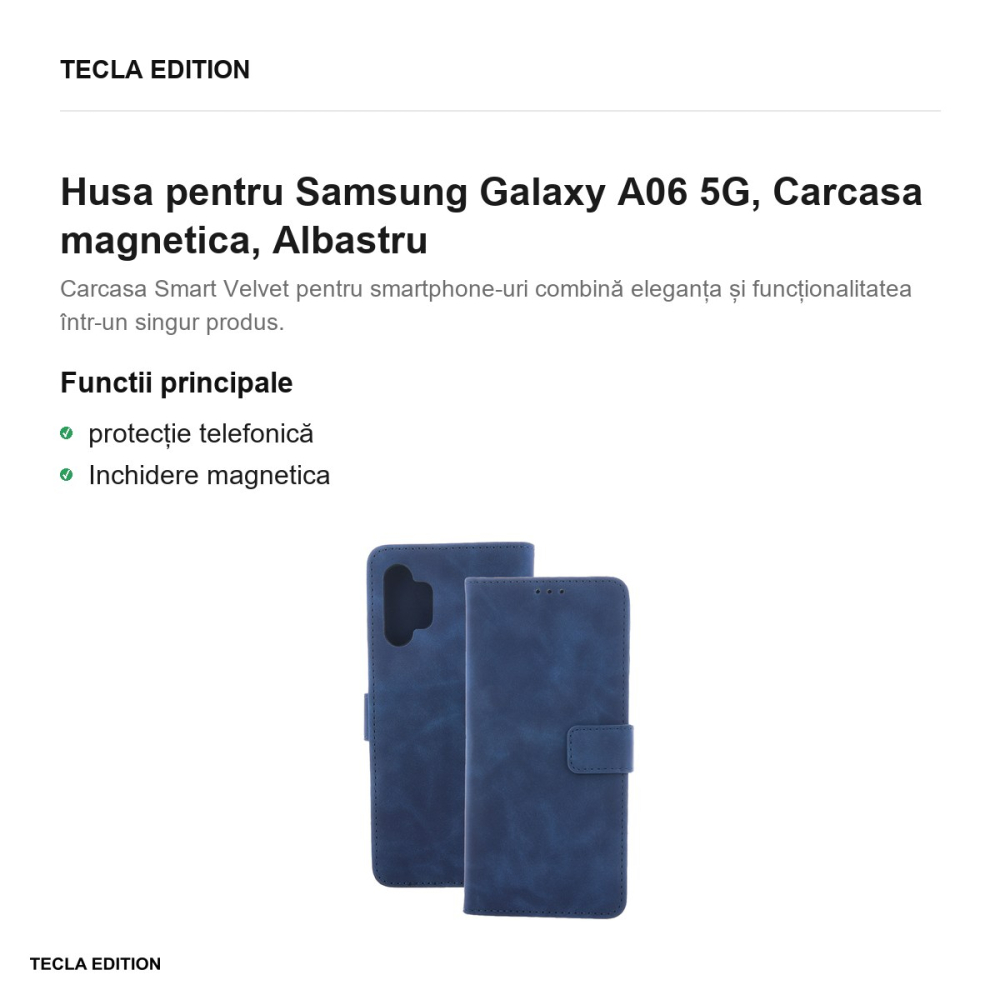 Husa Smart Velvet pentru Samsung Galaxy A06 5G, tip carte cu inchidere magnetica, Albastru [2]