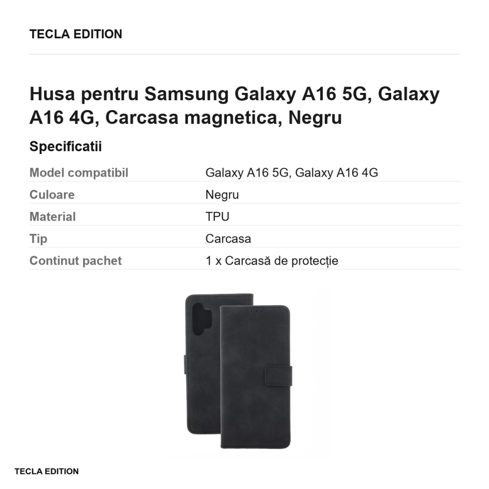 Husa Smart Velvet pentru Samsung Galaxy A16 5G, Galaxy A16 4G, tip carte cu inchidere magnetica, Negru [3]