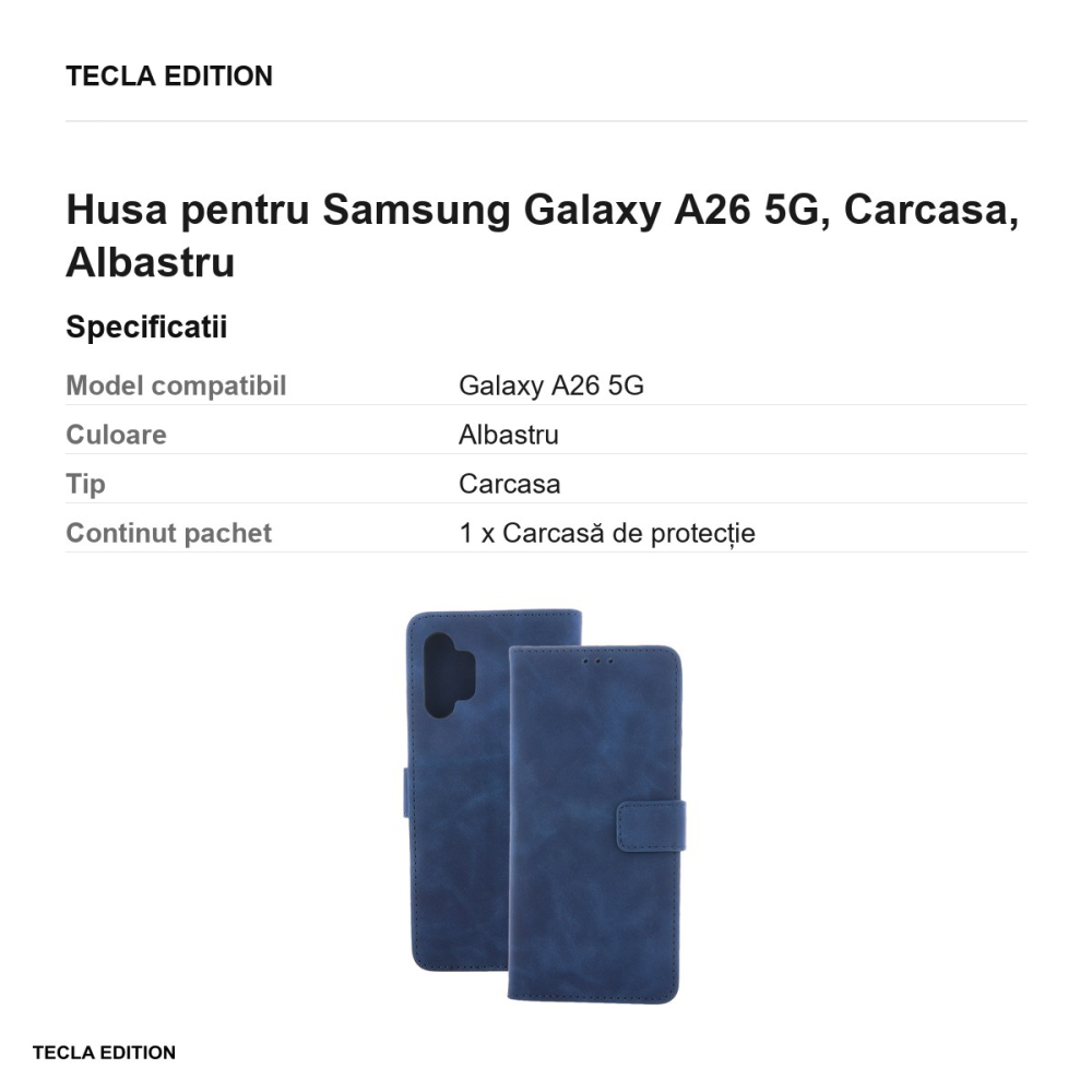 Husa Smart Velvet pentru Samsung Galaxy A26 5G, tip carte, Albastru [3]