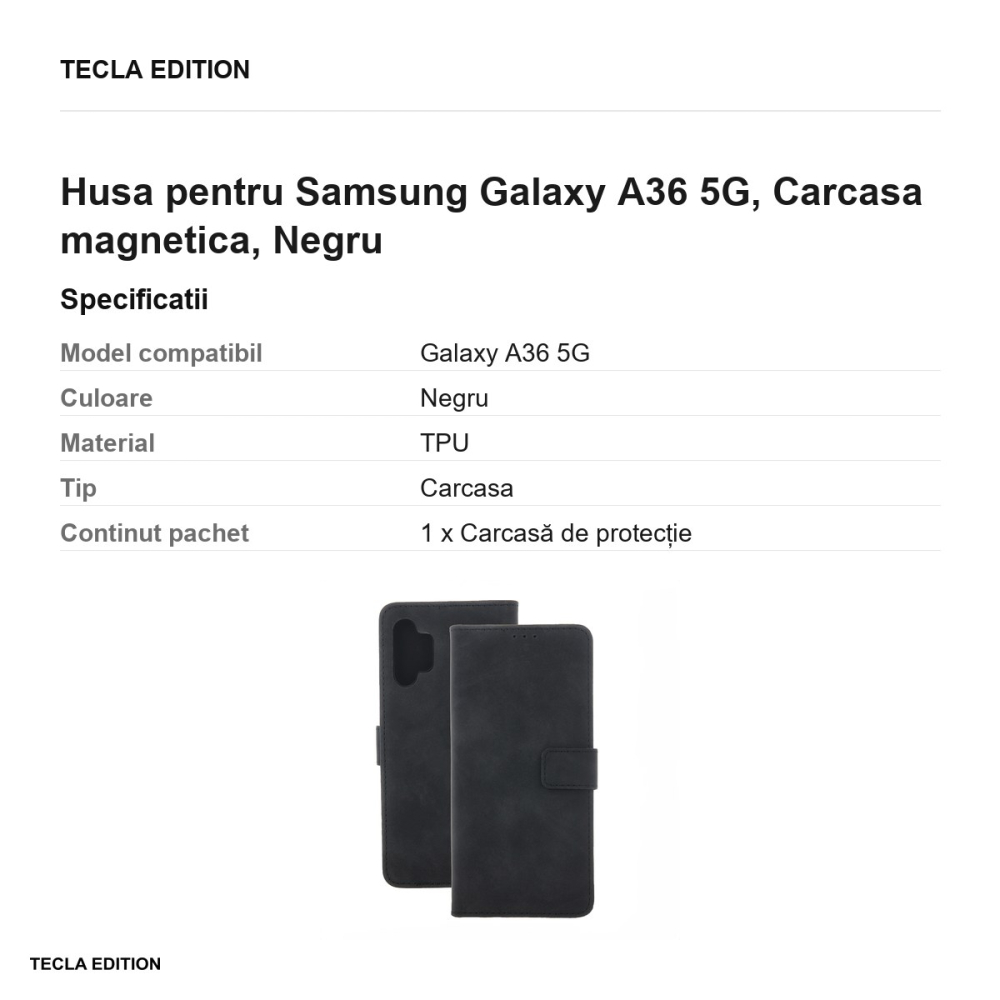Husa Smart Velvet pentru Samsung Galaxy A36 5G, tip carte cu inchidere magnetica, Negru [3]