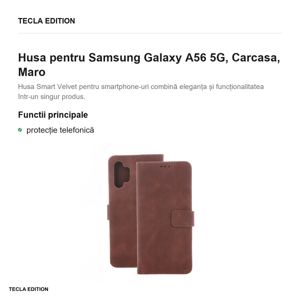Husa Smart Velvet pentru Samsung Galaxy A56 5G, tip carte, Maro [2]