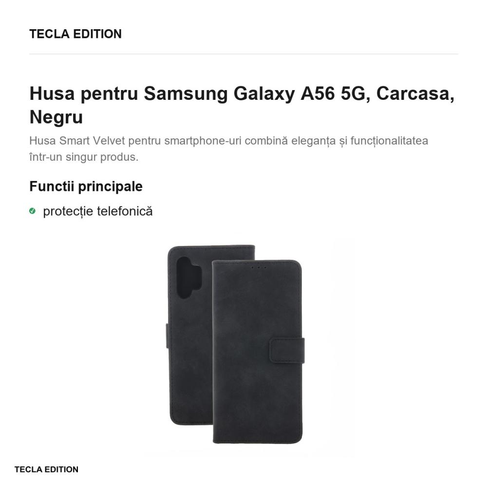 Husa Smart Velvet pentru Samsung Galaxy A56 5G, tip carte, Negru [2]