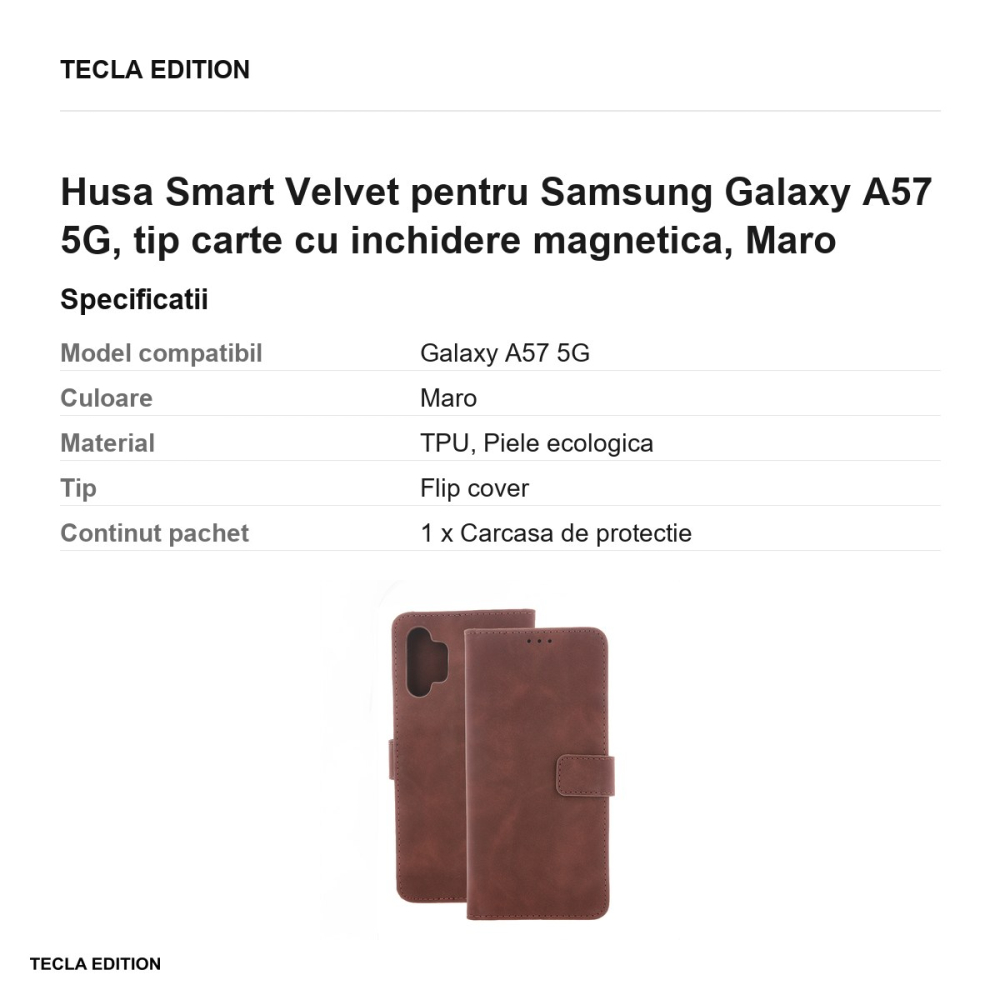 Husa Smart Velvet pentru Samsung Galaxy A57 5G, tip carte cu inchidere magnetica, Maro [3]