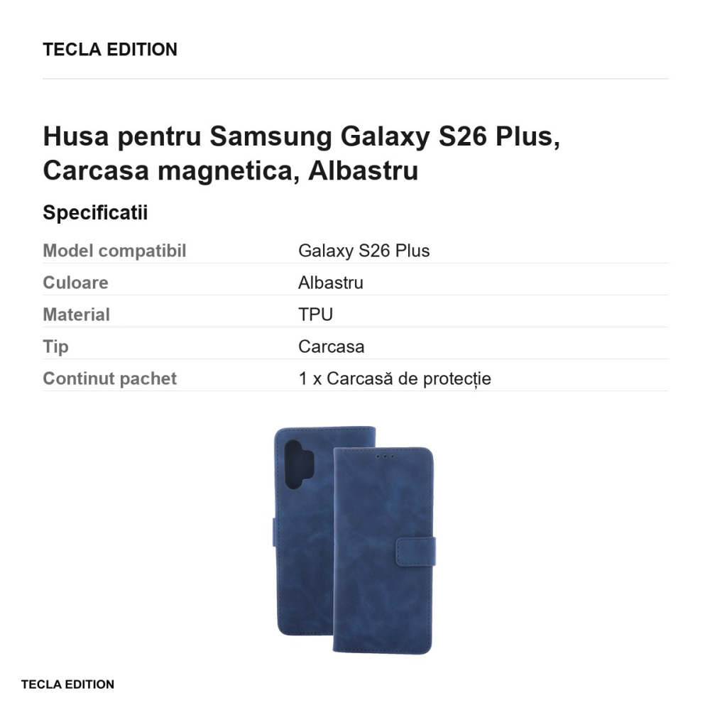 Husa Smart Velvet pentru Samsung Galaxy S26 Plus, tip carte cu inchidere magnetica, Albastru [3]