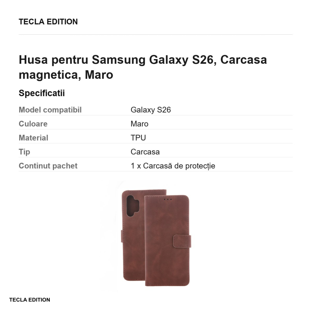 Husa Smart Velvet pentru Samsung Galaxy S26, tip carte cu inchidere magnetica, Maro [3]