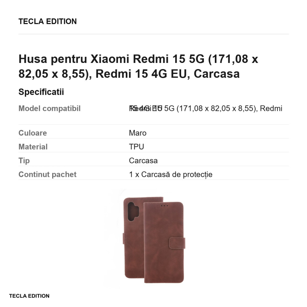 Husa Smart Velvet pentru Xiaomi Redmi 15 5G, Redmi 15 4G EU, tip carte cu inchidere magnetica, Maro [3]