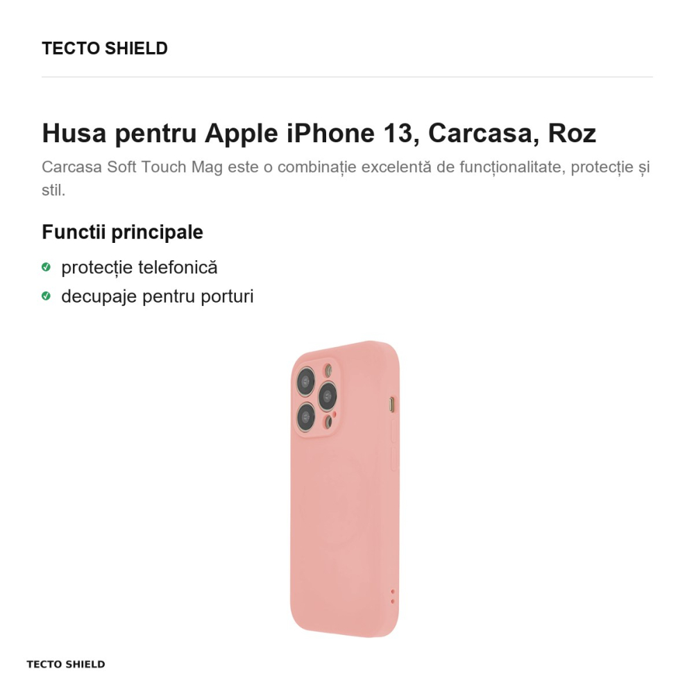 Husa Soft Touch Mag pastel pentru Apple iPhone 13, Carcasa, Roz [2]