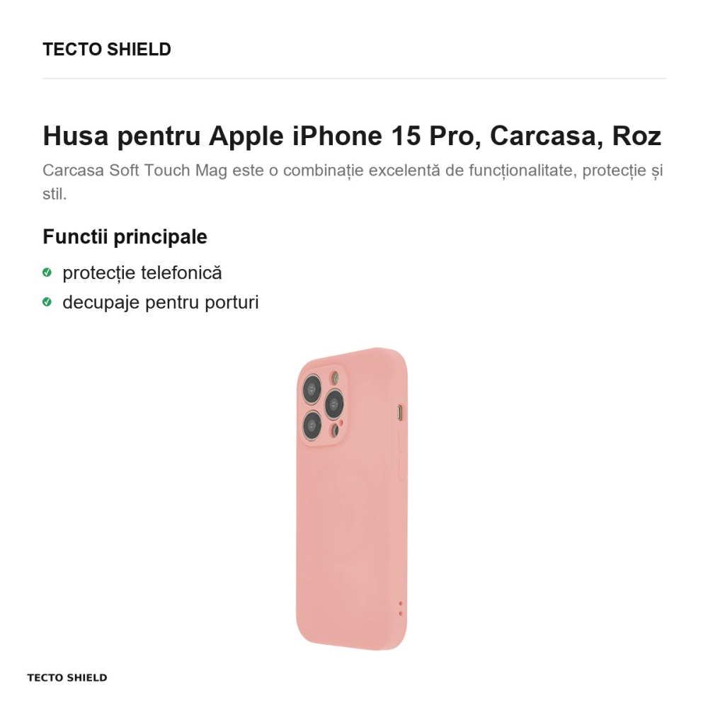 Husa Soft Touch Mag pastel pentru Apple iPhone 15 Pro, Carcasa, Roz [2]