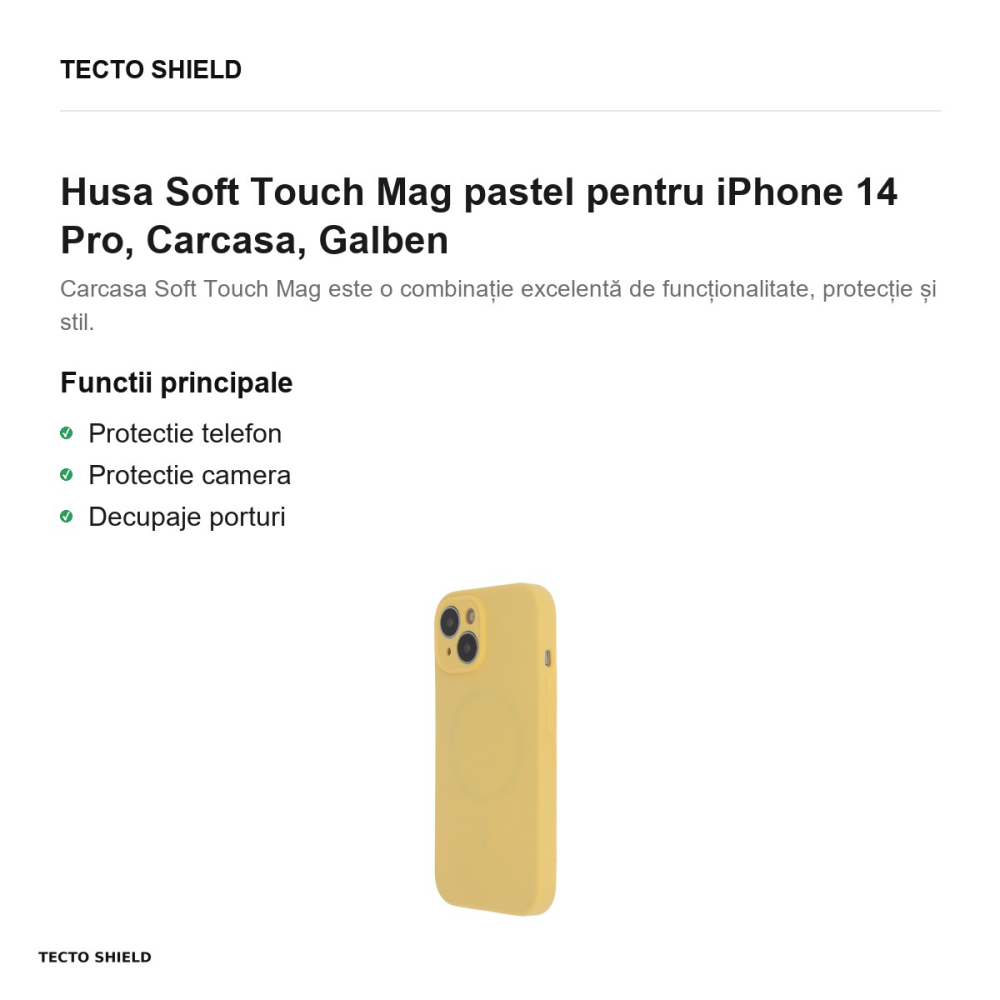 Husa Soft Touch Mag pastel pentru iPhone 14 Pro, Carcasa, Galben [2]