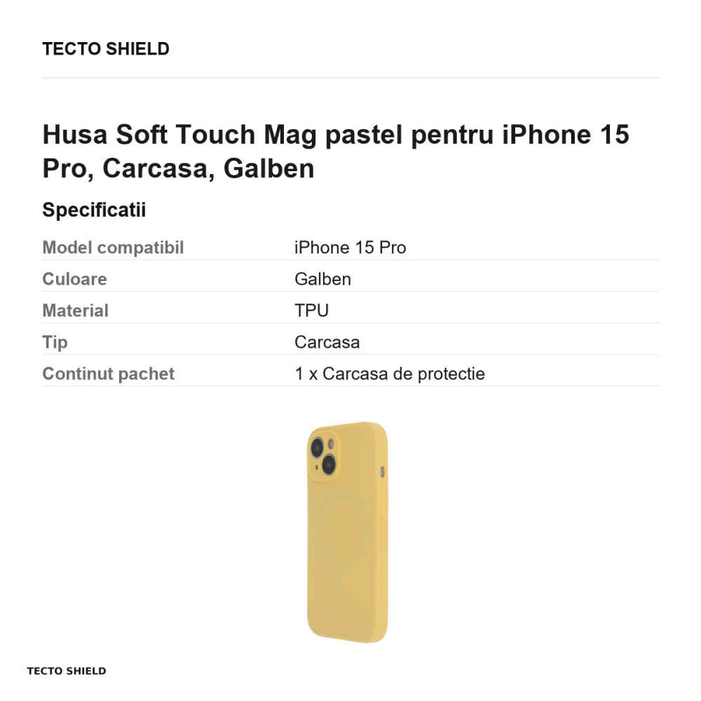 Husa Soft Touch Mag pastel pentru iPhone 15 Pro, Carcasa, Galben [3]