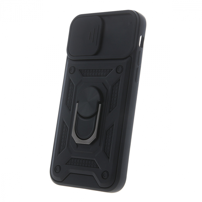 Husa spate Antisoc Defender Slide Armor, compatibila Samsung Galaxy A12 / M12, suport cu inel rotativ 360 grade incorporat, capac glisant pentru camera, neagra [2]