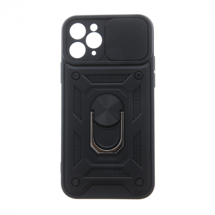 Husa spate Antisoc Defender Slide Armor, compatibila Samsung Galaxy A12 / M12, suport cu inel rotativ 360 grade incorporat, capac glisant pentru camera, neagra [1]
