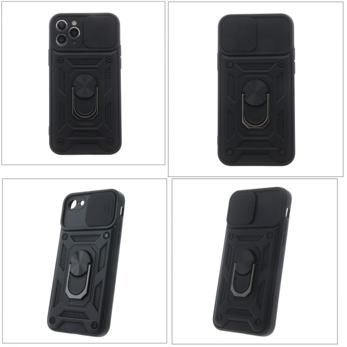 Husa spate Antisoc Defender Slide Armor, compatibila Xiaomi Redmi Note 10 Pro / 10 Pro Max, suport cu inel rotativ 360 grade incorporat, capac glisant pentru camera, neagra [4]