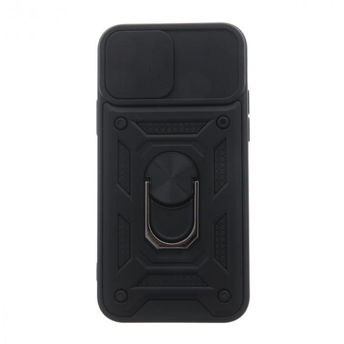 Husa spate Antisoc Defender Slide Armor, compatibila Xiaomi Redmi Note 10 Pro / 10 Pro Max, suport cu inel rotativ 360 grade incorporat, capac glisant pentru camera, neagra [3]