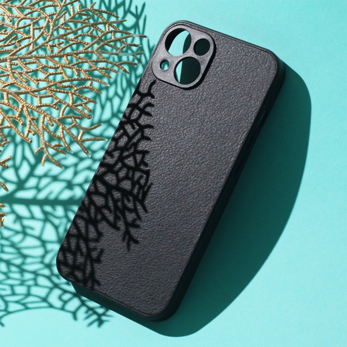 Husa spate Black Leather pentru protectie Xiaomi Redmi A1 / Redmi A2, din TPU, textura tip piele, neagra [4]