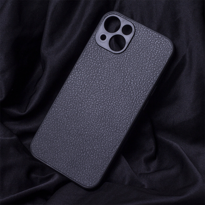 Husa spate Black Leather pentru protectie Xiaomi Redmi A1 / Redmi A2, din TPU, textura tip piele, neagra [3]
