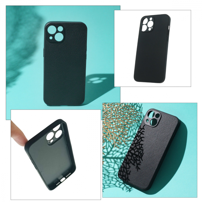 Husa spate Black&White pentru protectie iPhone 13 Pro Max, din TPU, textura tip piele, neagra [5]