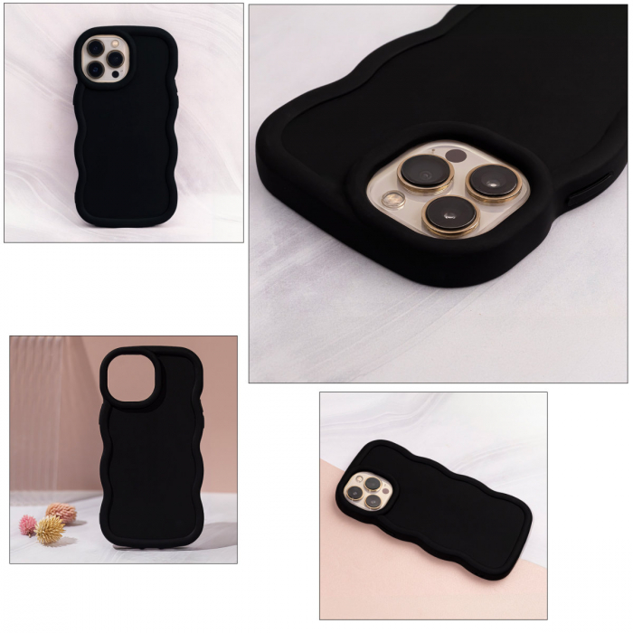 Husa spate Candy pentru protectie Xiaomi Redmi 13C 4G / 13C 5G, din TPU mat cu margini ondulate, neagra [5]
