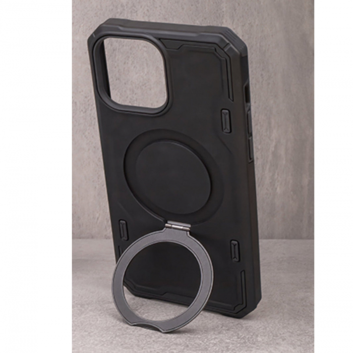 Husa spate Defender Mag Ring pentru protectie iPhone 13 Pro Max, din TPU, compatibil cu tehnologia MagSafe, neagra [3]