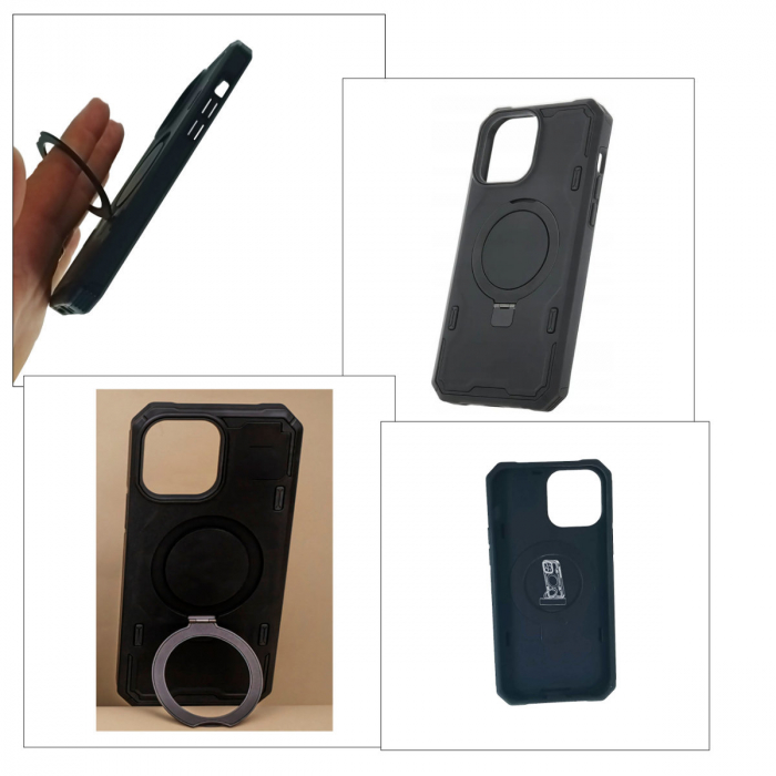 Husa spate Defender Mag Ring pentru protectie iPhone 13 Pro Max, din TPU, compatibil cu tehnologia MagSafe, neagra [4]
