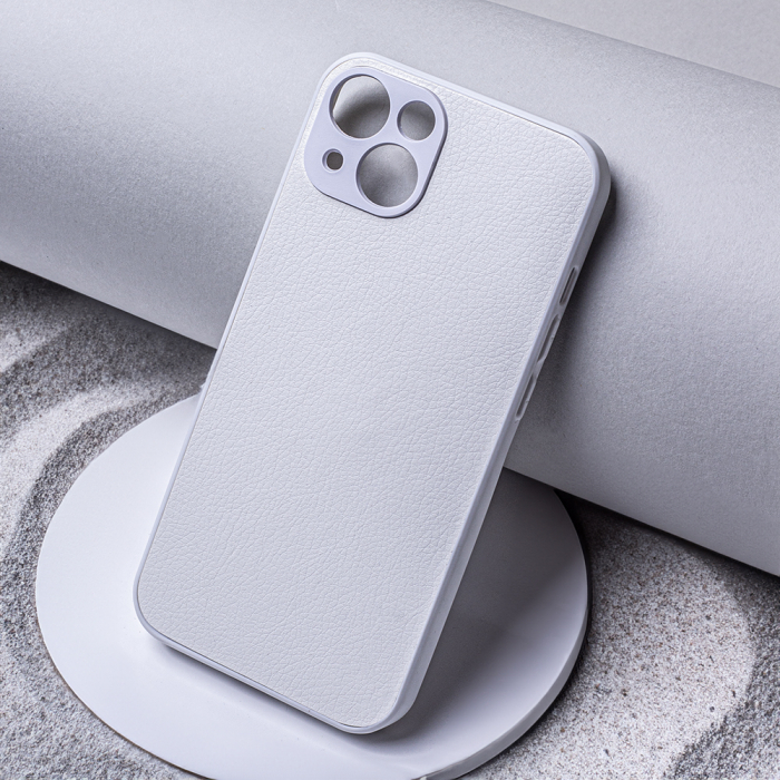 Husa spate White Leather pentru protectie Samsung Galaxy S23, din TPU, textura tip piele, alba [3]
