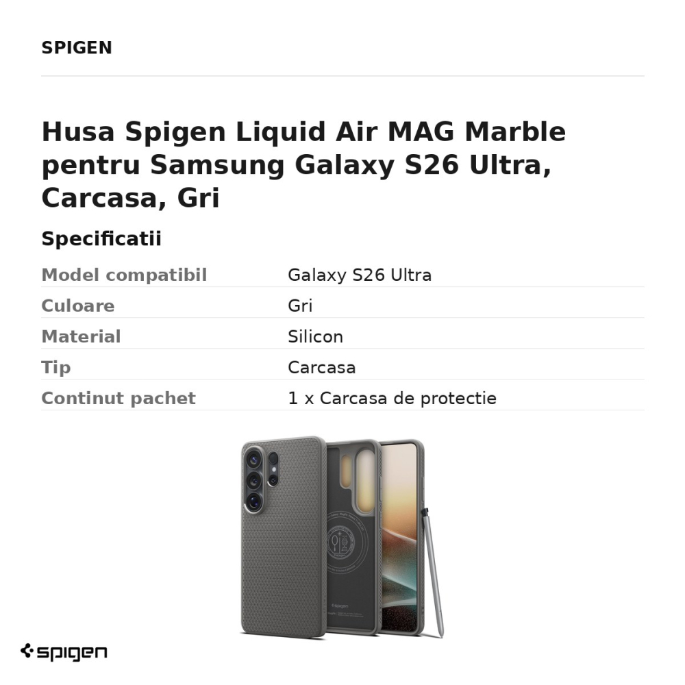 Husa Spigen Liquid Air MAG Marble pentru Samsung Galaxy S26 Ultra, Carcasa, Gri [3]