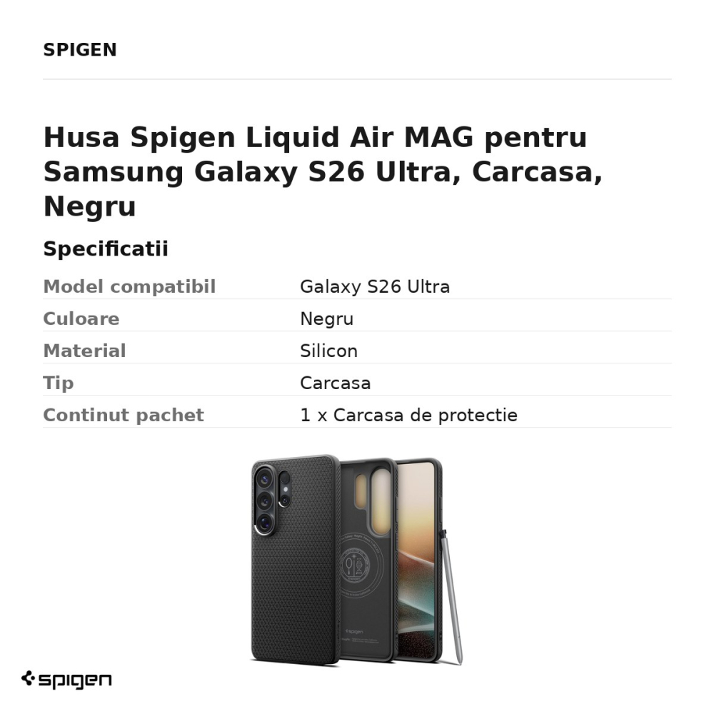 Husa Spigen Liquid Air MAG pentru Samsung Galaxy S26 Ultra, Carcasa, Negru [3]