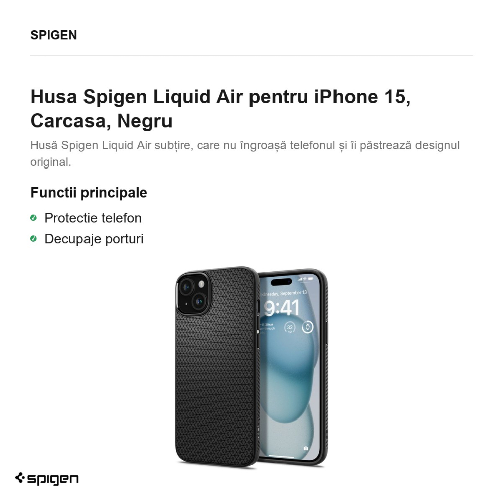 Husa Spigen Liquid Air pentru iPhone 15, Carcasa, Negru [2]