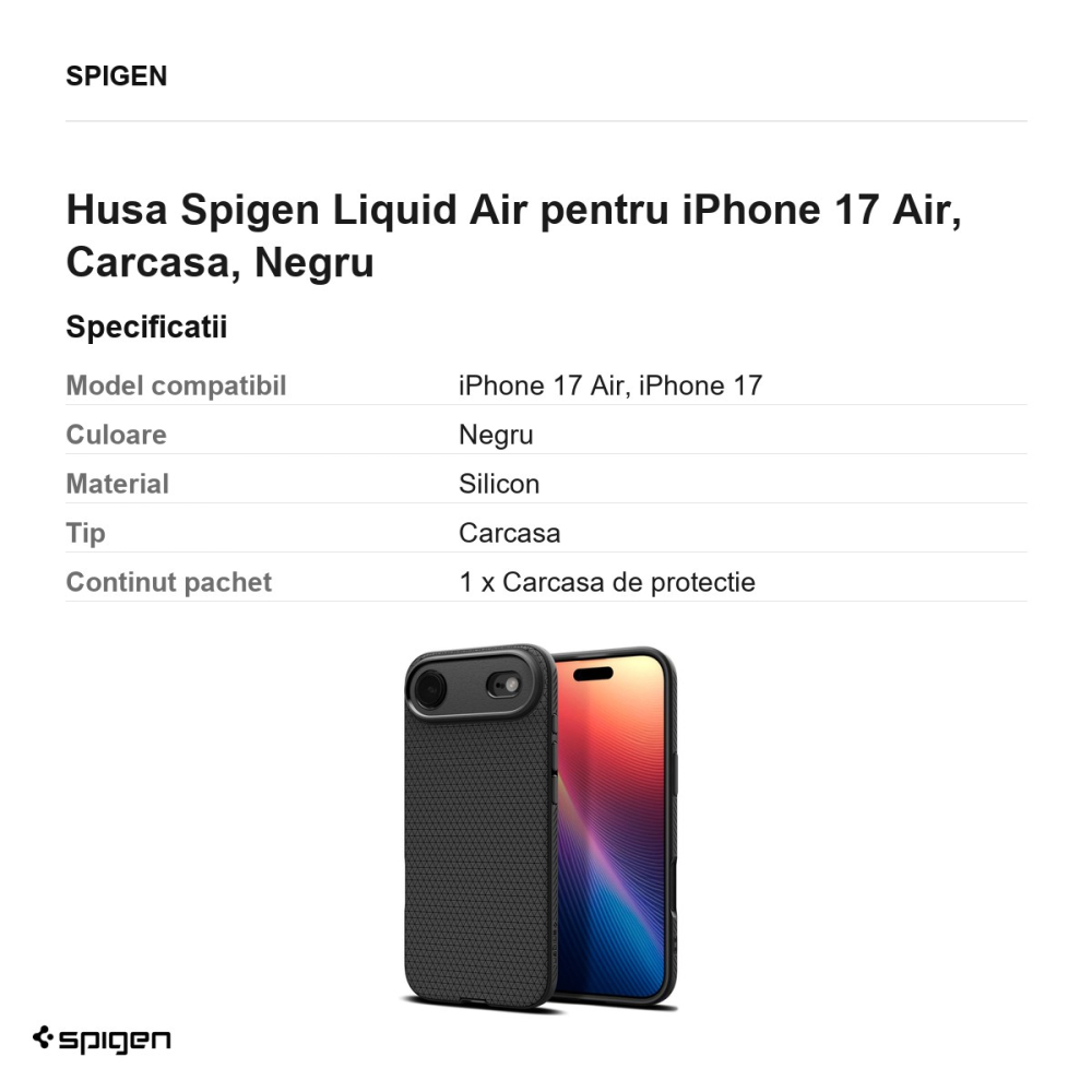 Husa Spigen Liquid Air pentru iPhone 17 Air, Carcasa, Negru [3]