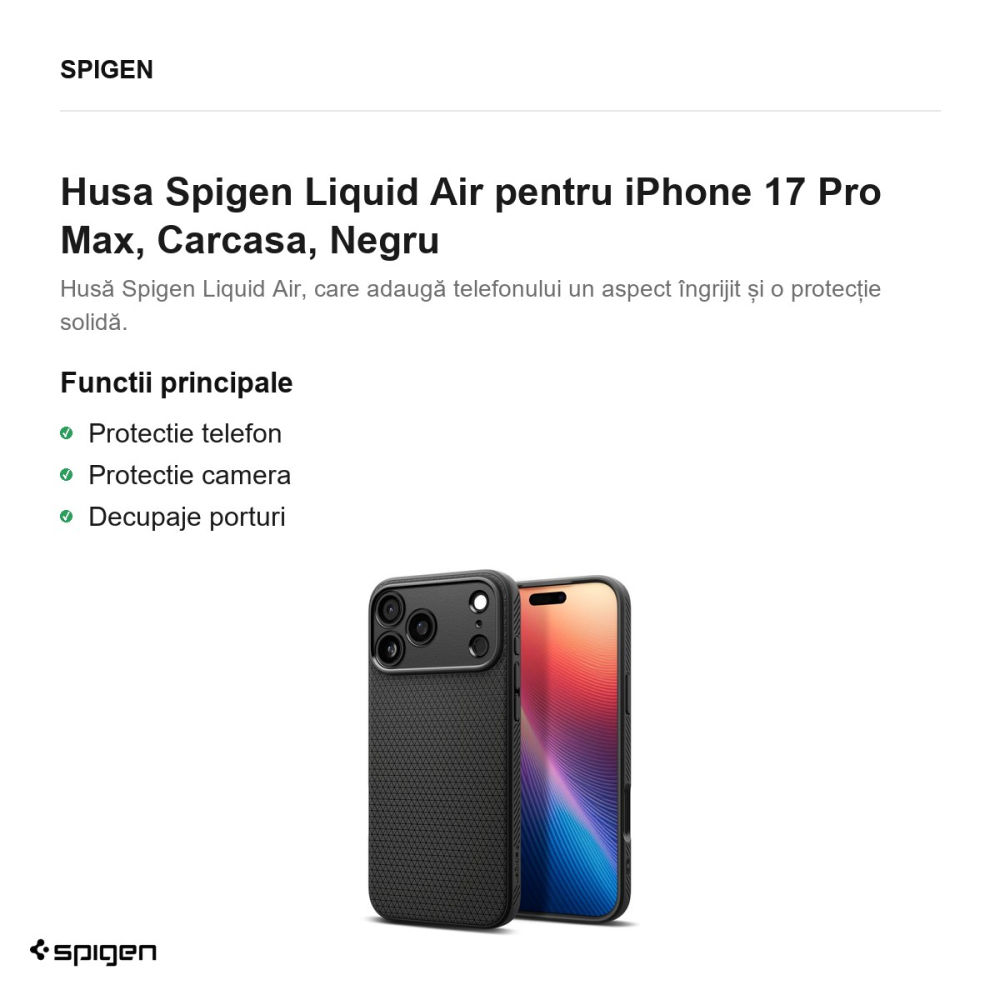 Husa Spigen Liquid Air pentru iPhone 17 Pro Max, Carcasa, Negru [2]