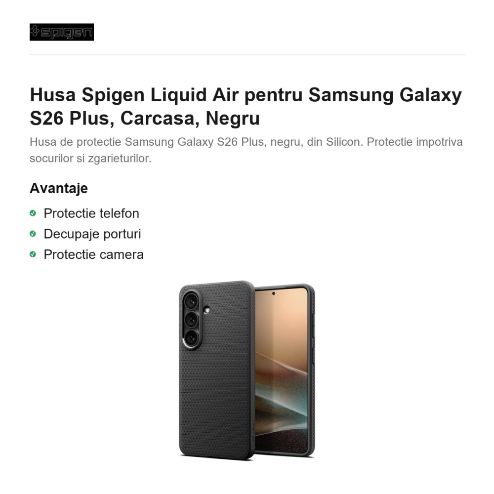 Husa Spigen Liquid Air pentru Samsung Galaxy S26 Plus, Carcasa, Negru [2]