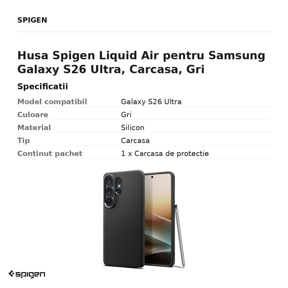 Husa Spigen Liquid Air pentru Samsung Galaxy S26 Ultra, Carcasa, Gri [3]