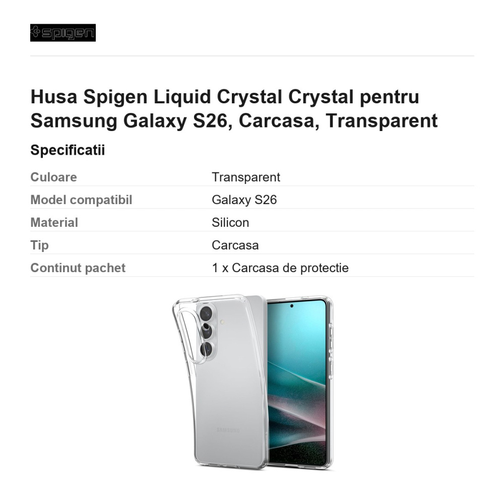 Husa Spigen Liquid Crystal Crystal pentru Samsung Galaxy S26, Carcasa, Transparent [3]