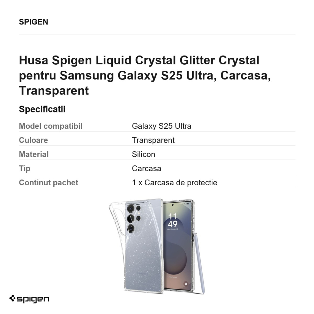 Husa Spigen Liquid Crystal Glitter Crystal pentru Samsung Galaxy S25 Ultra, Carcasa, Transparent [3]