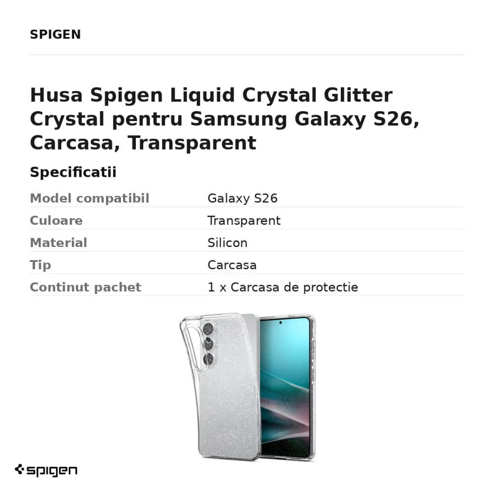 Husa Spigen Liquid Crystal Glitter Crystal pentru Samsung Galaxy S26, Carcasa, Transparent [3]