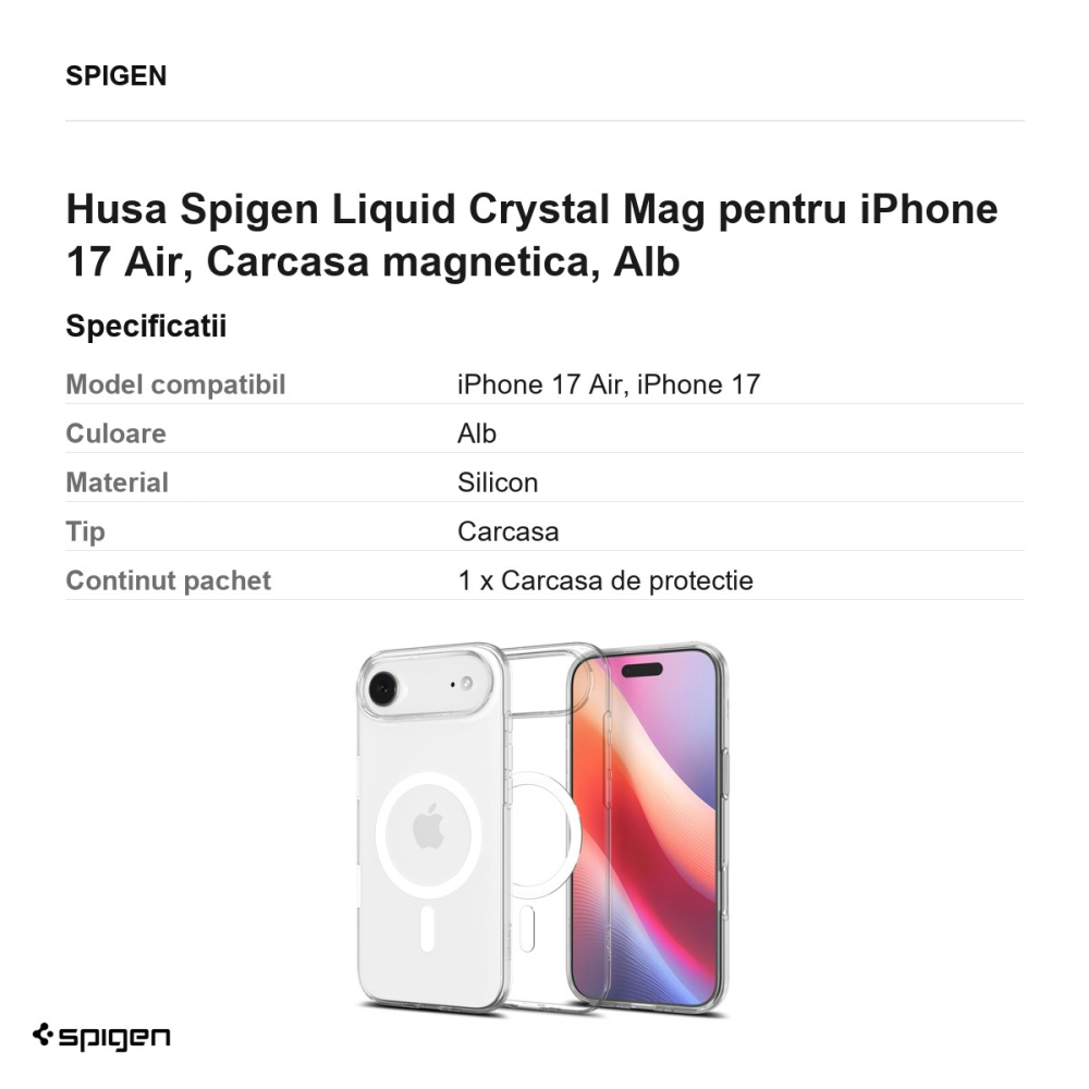 Husa Spigen Liquid Crystal Mag pentru iPhone 17 Air, Carcasa magnetica, Alb [3]