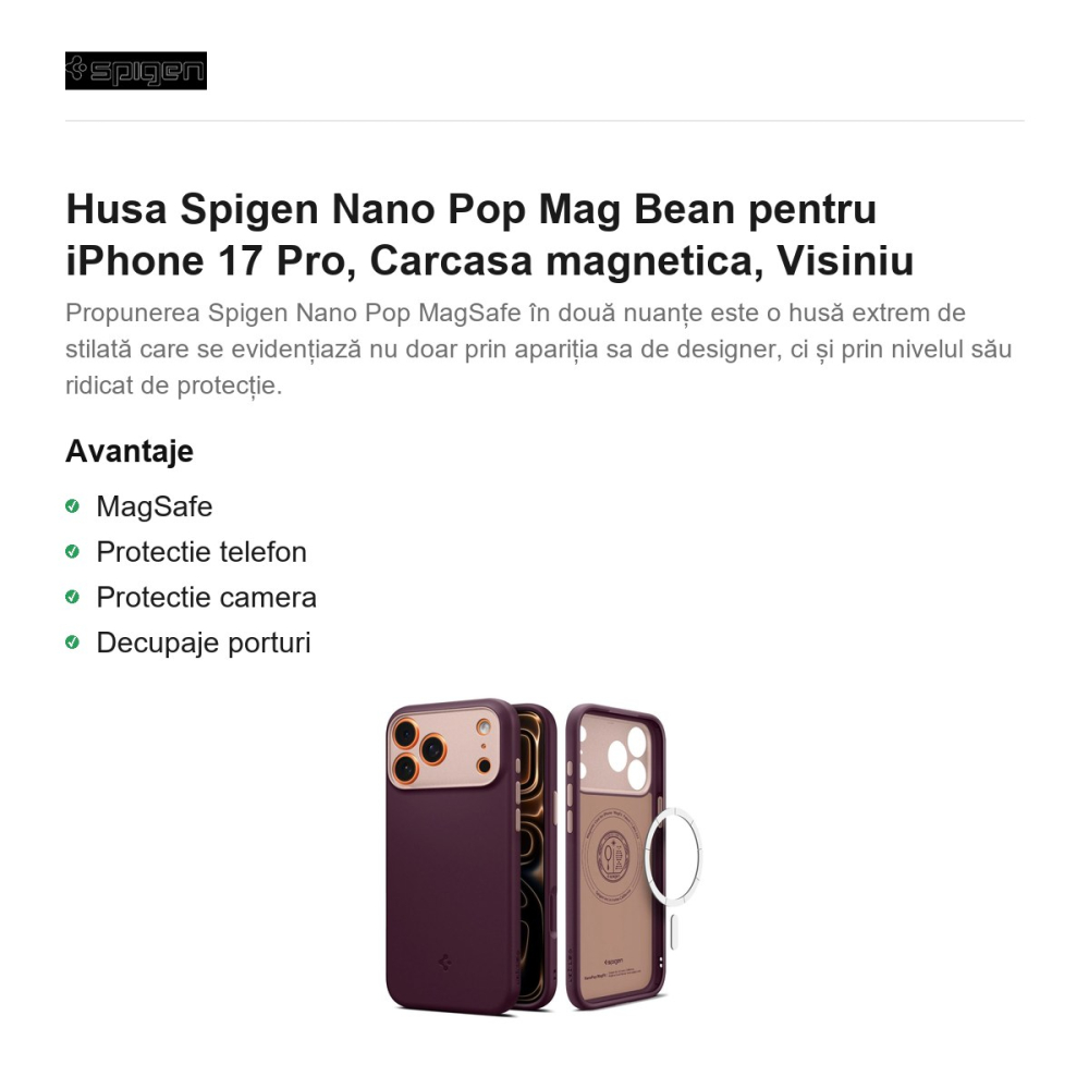 Husa Spigen Nano Pop Mag pentru iPhone 17 Pro, Carcasa magnetica, Visiniu [2]