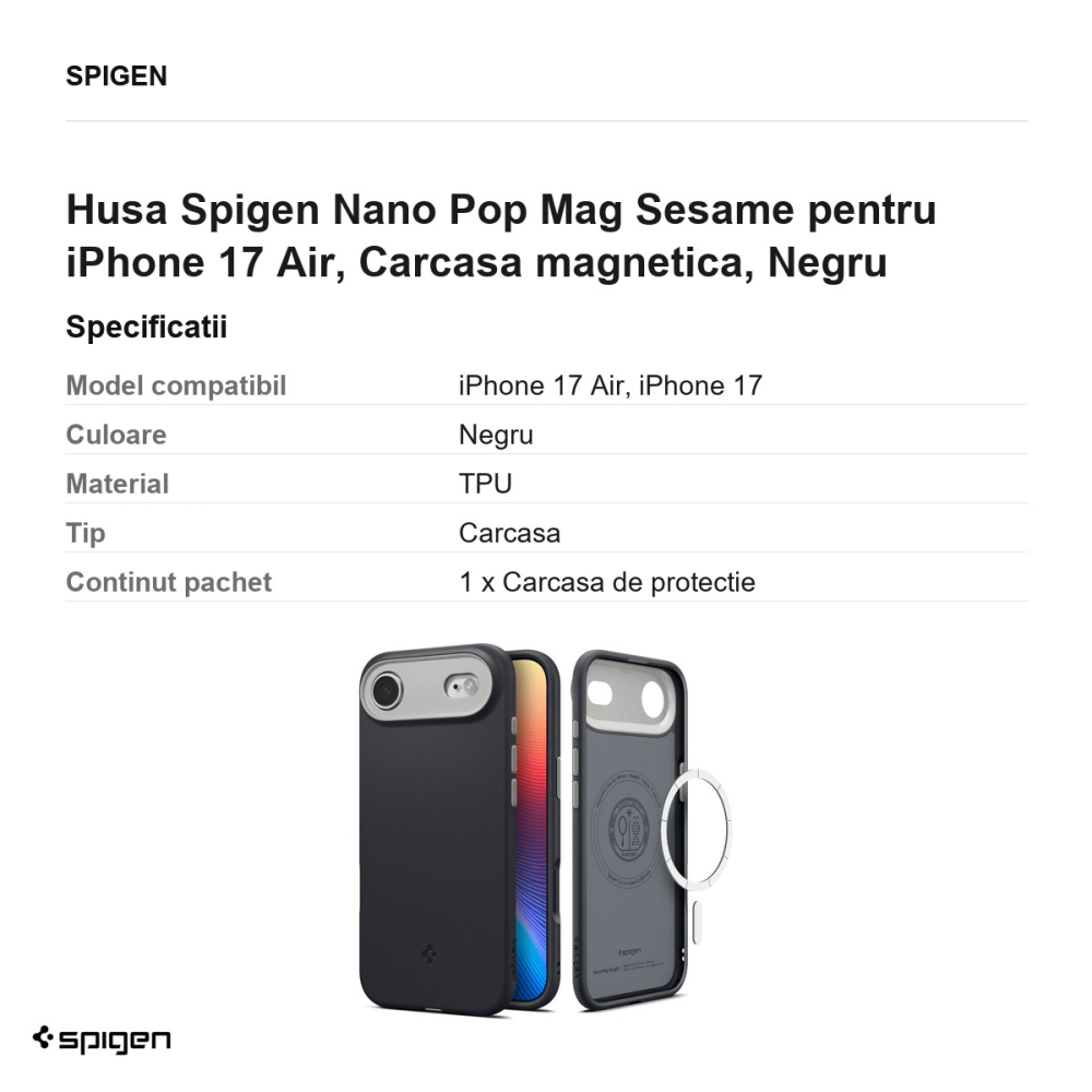Husa Spigen Nano Pop Mag Sesame pentru iPhone 17 Air, Carcasa magnetica, Negru [3]