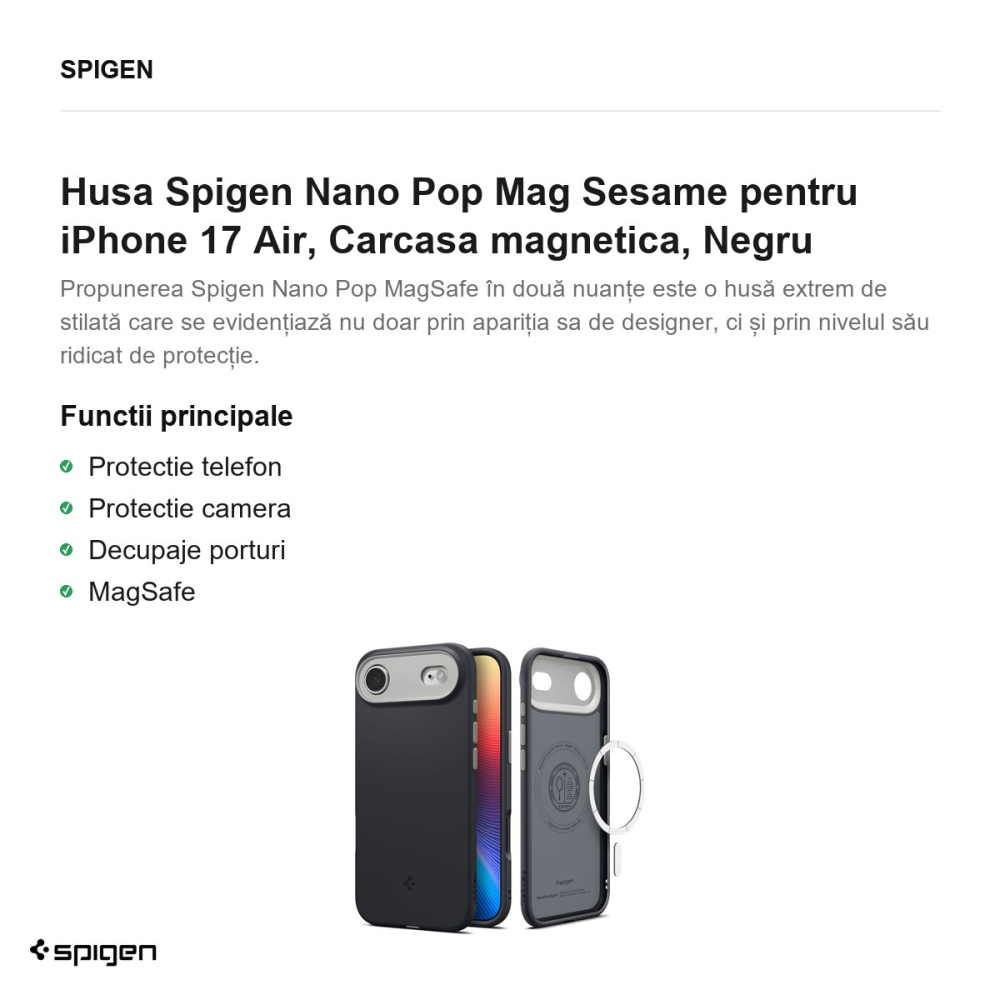 Husa Spigen Nano Pop Mag Sesame pentru iPhone 17 Air, Carcasa magnetica, Negru [2]