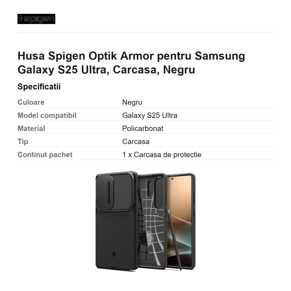 Husa Spigen Optik Armor pentru Samsung Galaxy S25 Ultra, Carcasa, Negru [3]