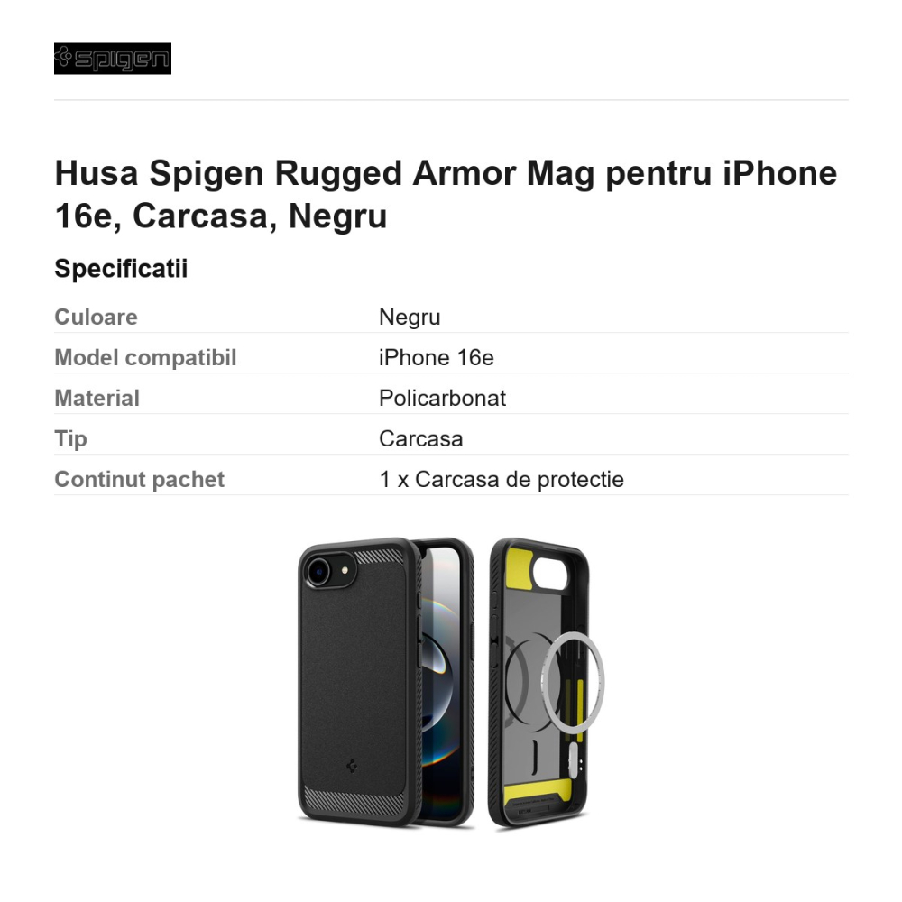 Husa Spigen Rugged Armor Mag pentru iPhone 16e, Carcasa, Negru [3]